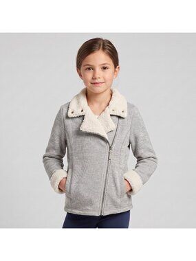 Bench Girl's Gray Sherpa Fleece Lined Moto Jacket Full Zip Sweater in size 9-10